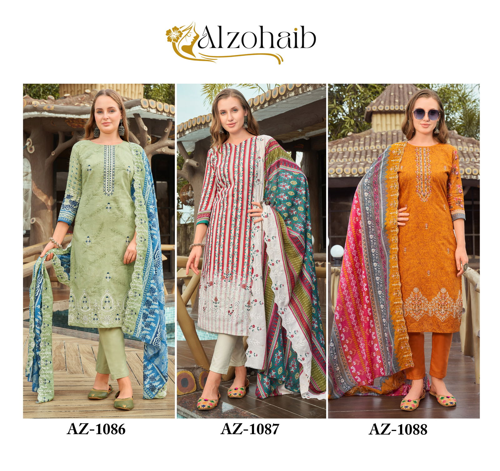 Alzohaib Az 1086 To 1088 Cotton Printed Dupatta Pakistani Suits Suppliers In India